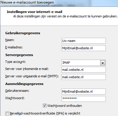 Outlook-emailinstellingen
